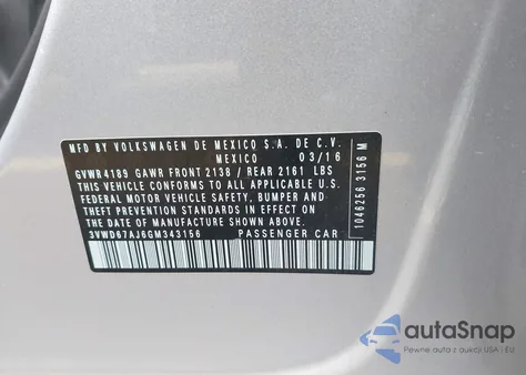 2016 Volkswagen Jetta 1.4T Se from USA, damaged, VIN 3VWD67AJ6GM343156